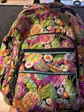 Vera Bradley Quilted Floral Backpack in Pink, Green, Purple and Orange